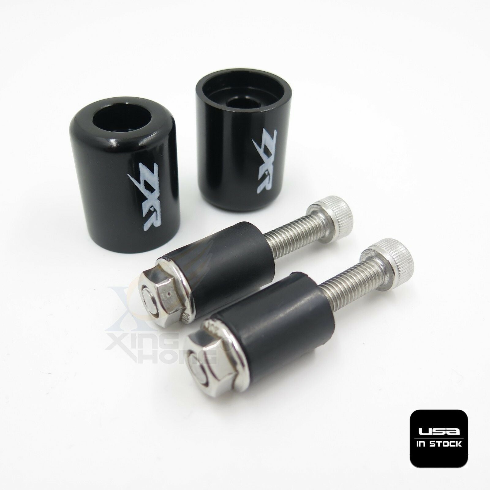 Black Bar Ends w/"ZXR" Rubber Black For 96-03 Kawasaki Ninja ZX7R /99-00 ZRX1100