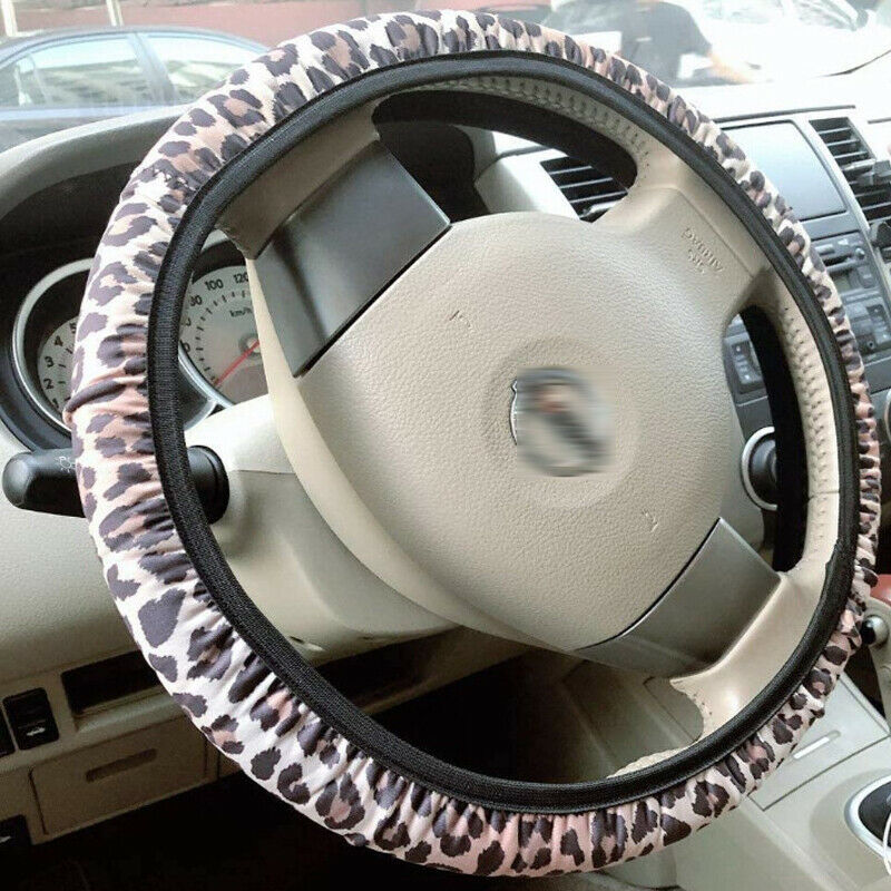 4PCS/Set Leopard Print Auto Car Steering Wheel Cover + keychain Cover + Coaster