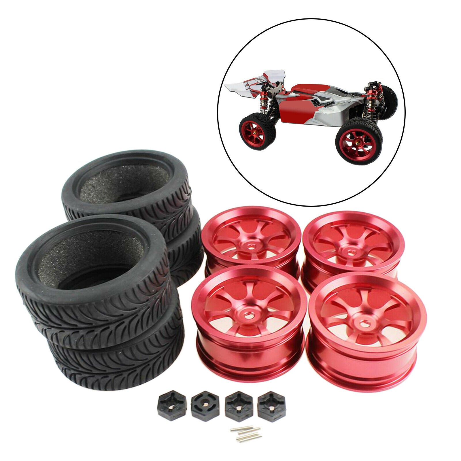 16PCS Wheel Rims + Tire for WLtoys 144001 124018 124019 RC Car DIY Accessory