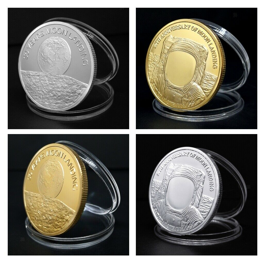 4pc 2019 Moon Landing Souvenir Commemorative Challenge Coin Art Gifts 40mm