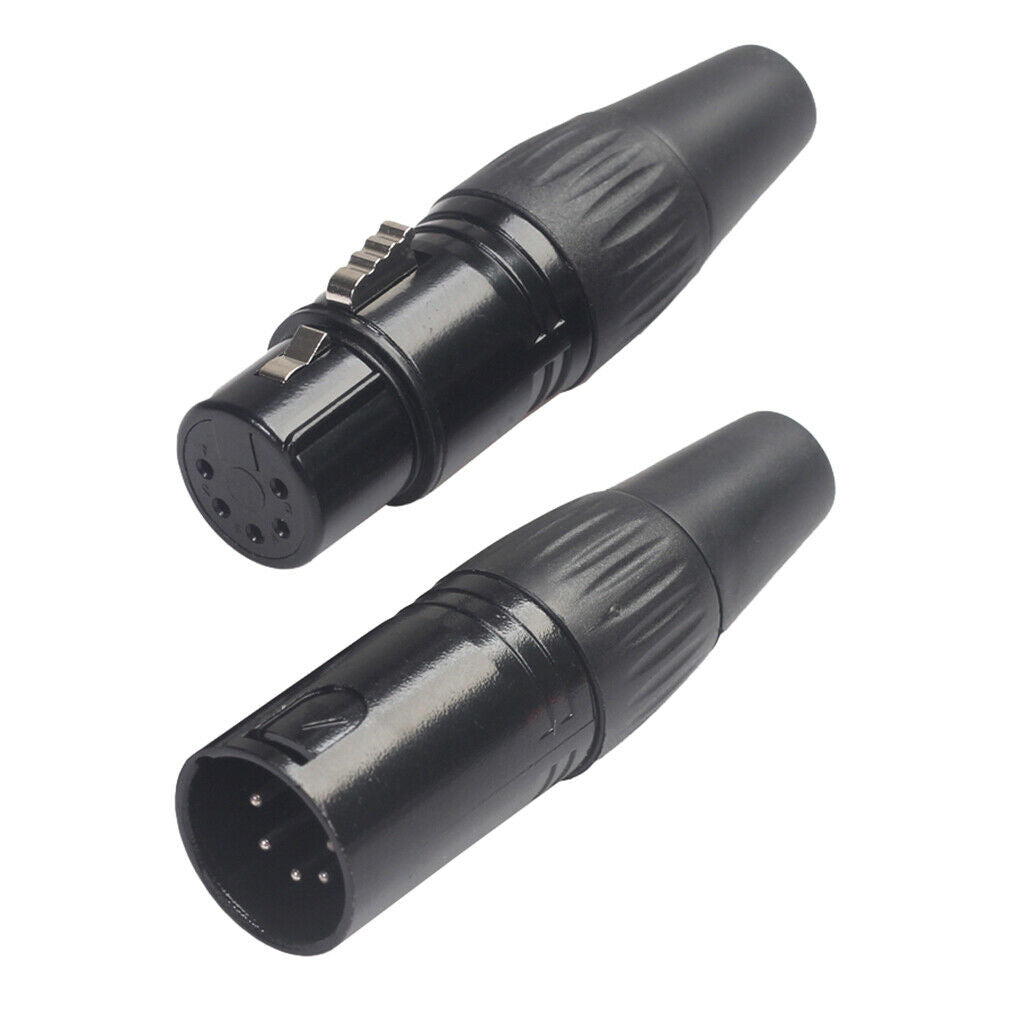 2Pcs Black 5 Pins Audio Video RCA Adapter Plug Microphone Audio Connector