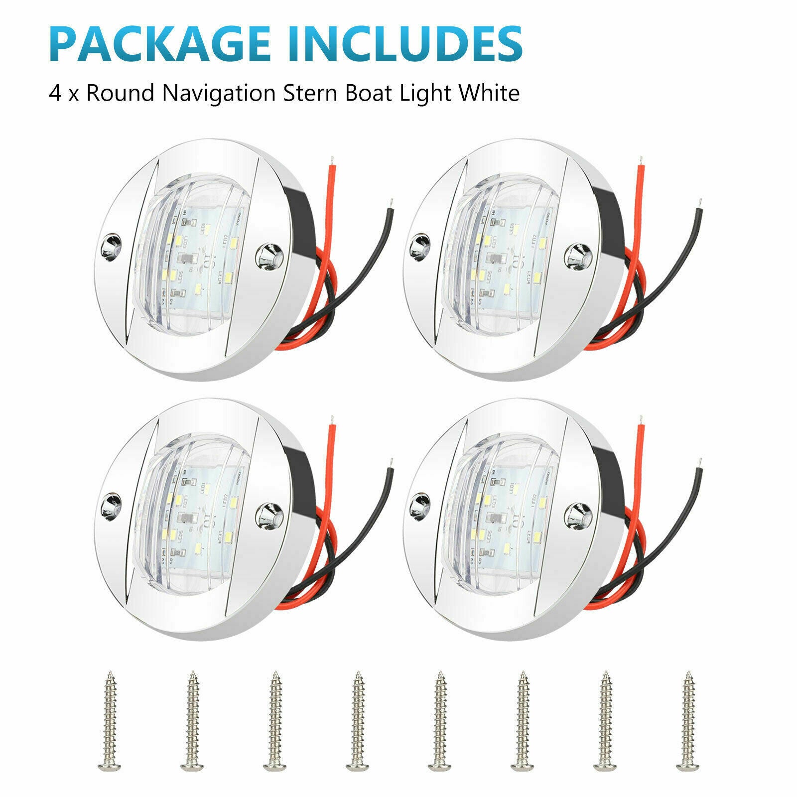 4X White Round Marine Boat LED Stern Lights Cabin Deck Courtesy Light Waterproof