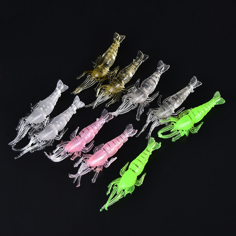10pcs 4.8cm Shrimp Soft Prawn Tackle Bait Saltwater Bass Fishing Lure  Hook XC