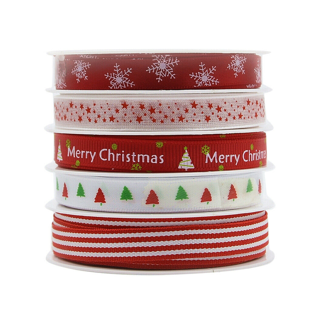 5 Styles 25m 3/8 "Grosgrain Satin Fabric Ribbon for Christmas, Holidays, Winter