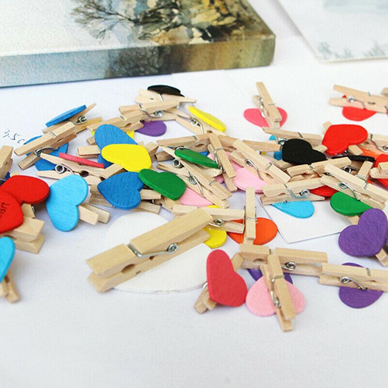 100pcs Heart Wooden Clothes Pegs Small Wooden Patchwork Pegs Decorative Pegs HN