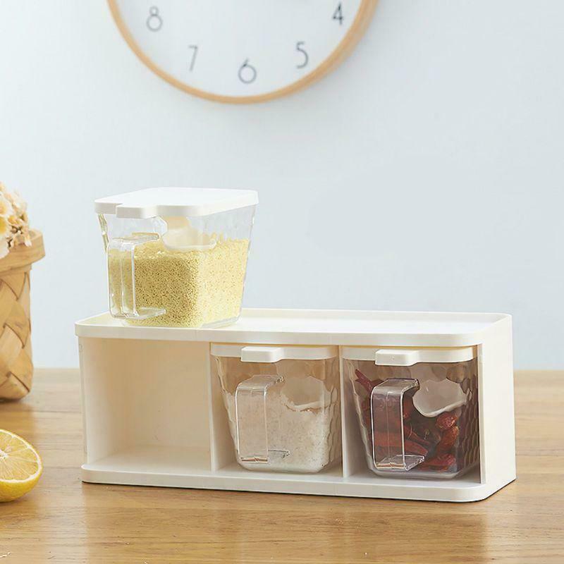 Spice box with lid storage container transparent handle kitchen spice jar