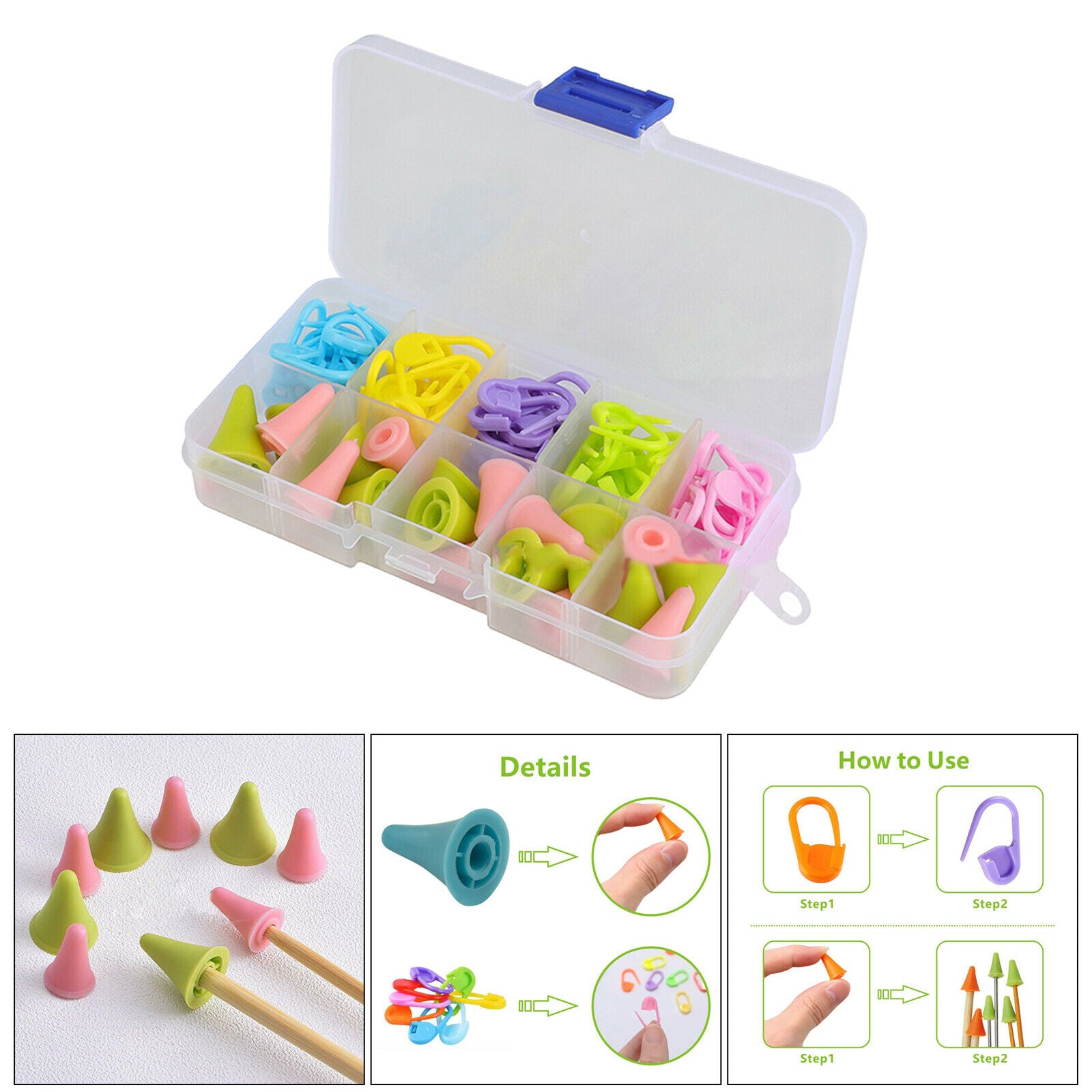 Knitting Crochet Accessories Set 60x Stitch Markers 20pcs Needles Stoppers
