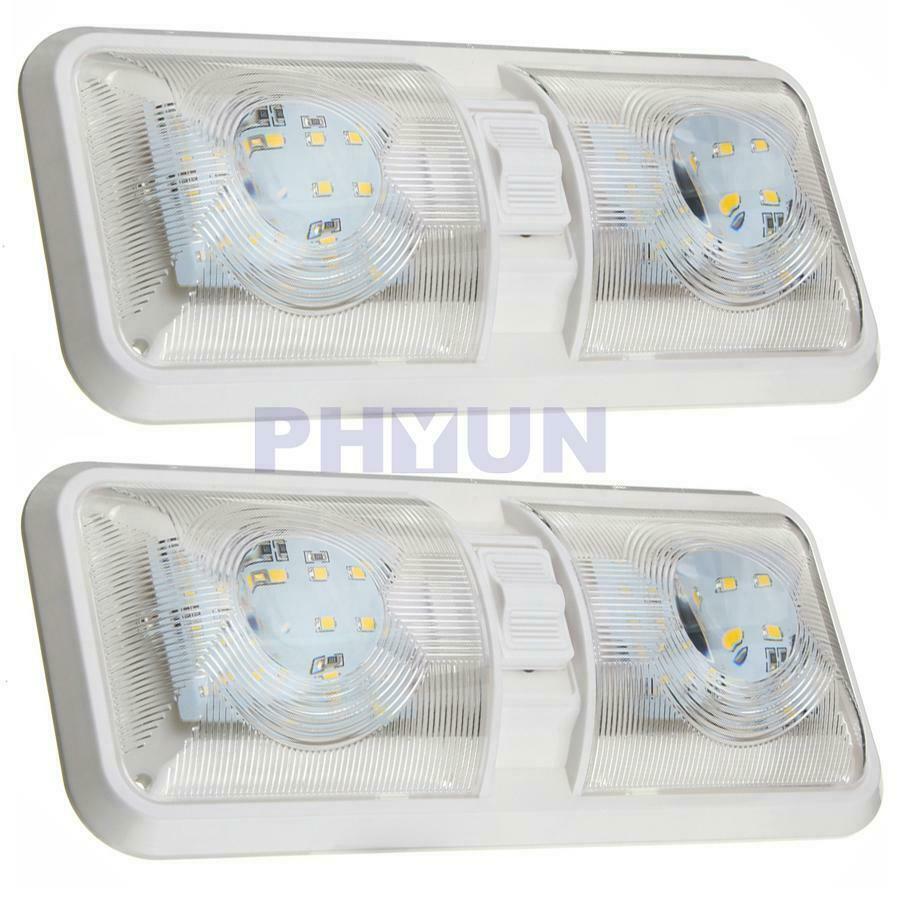 Pair SMD2835 48LEDS Fixture Ceiling Lamp Double Dome Light For RV Camper Trailer