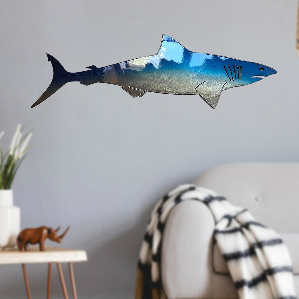 2Pcs Coastal Small Metal Shark Wall Decor Art Ocean Fish Hanging Sculpture