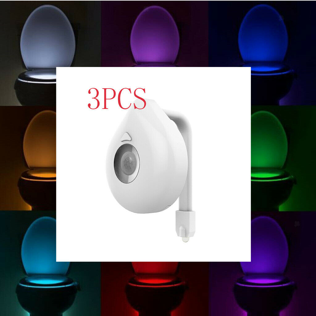 3 Pieces WC Night Light Toilet Accessories 8 Color Changes Lighting