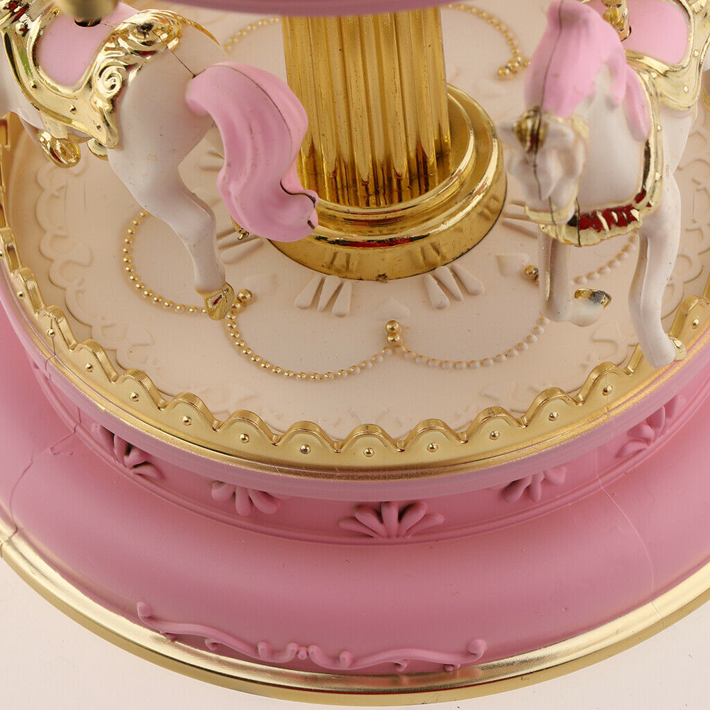 Carousel Music Box Spinning Horses Romantic Wedding Birthday Xmas Gift Pink