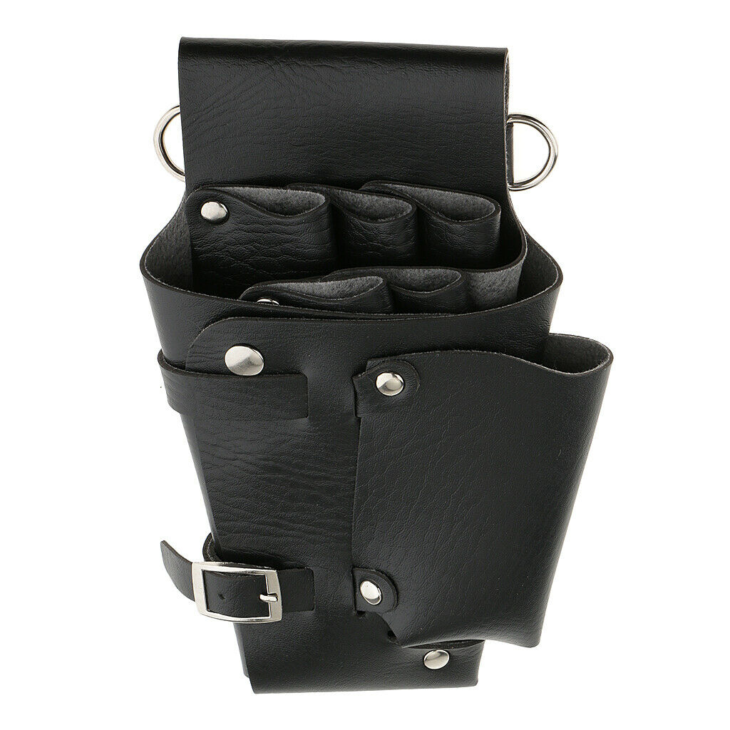 Leather Hairdressing Scissors Combs Bag Barber Holster + Neck Duster Brush