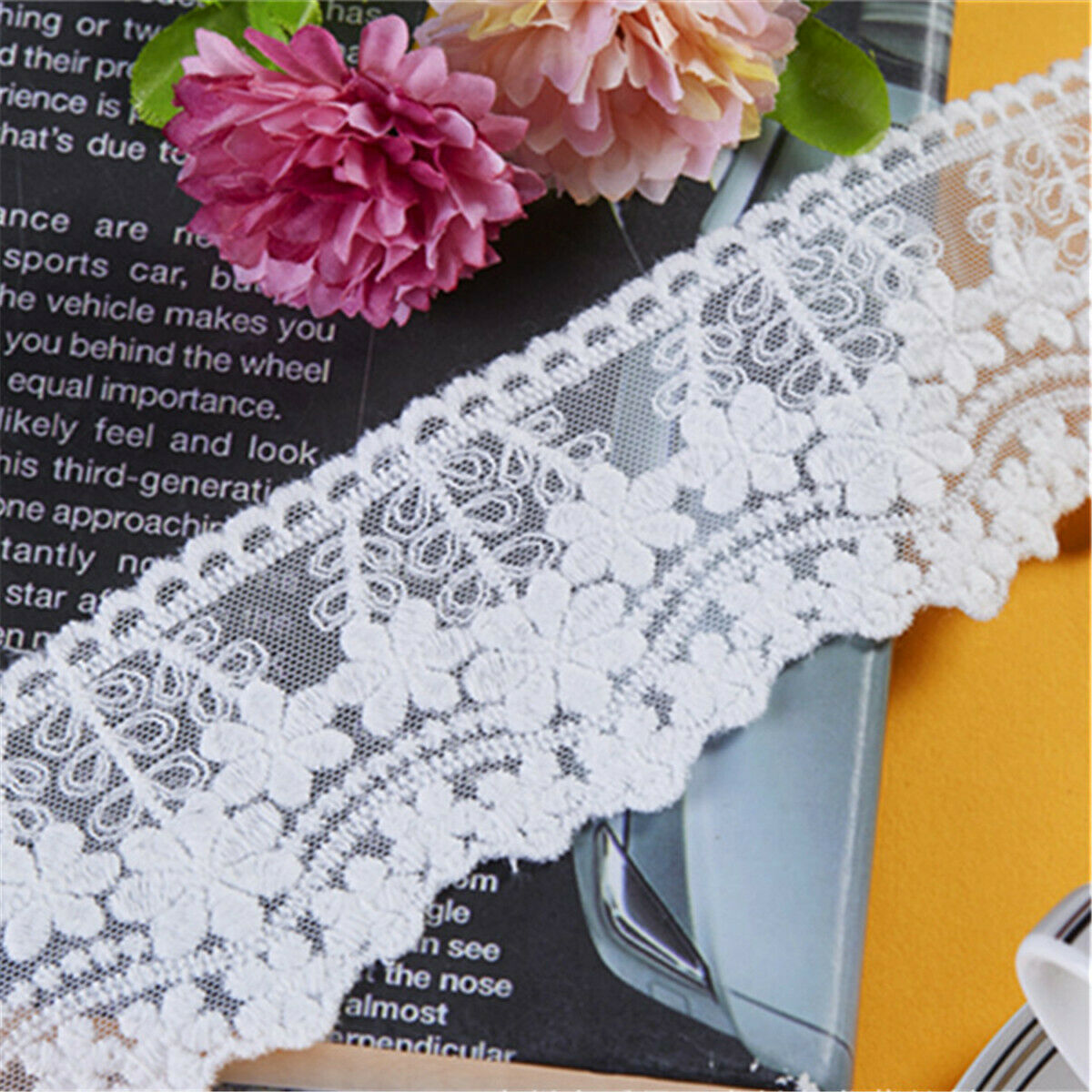 2 Yards White Lace Ribbon Tape Width 7MM Trim Fabric DIY Embroidered Lace