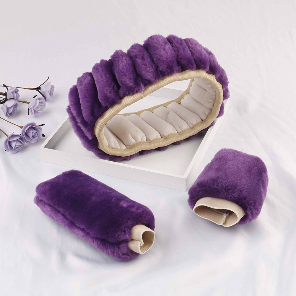 3Pcs/set Winter purple warm plush car steering wheel cover handbrake covers BDA