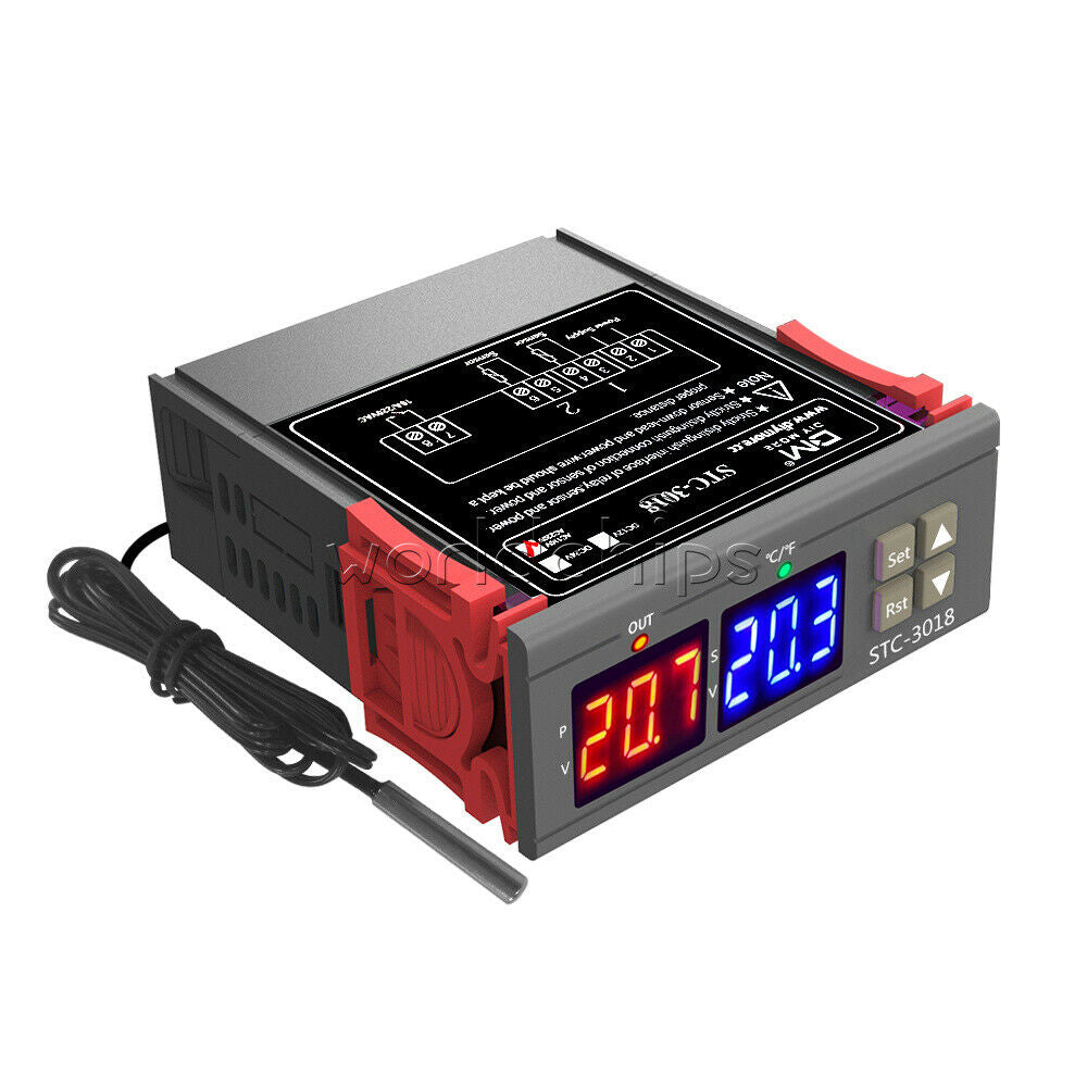 AC 110-220V Digital Temperature Controller Thermostat NTC Sensor Probe STC-3018