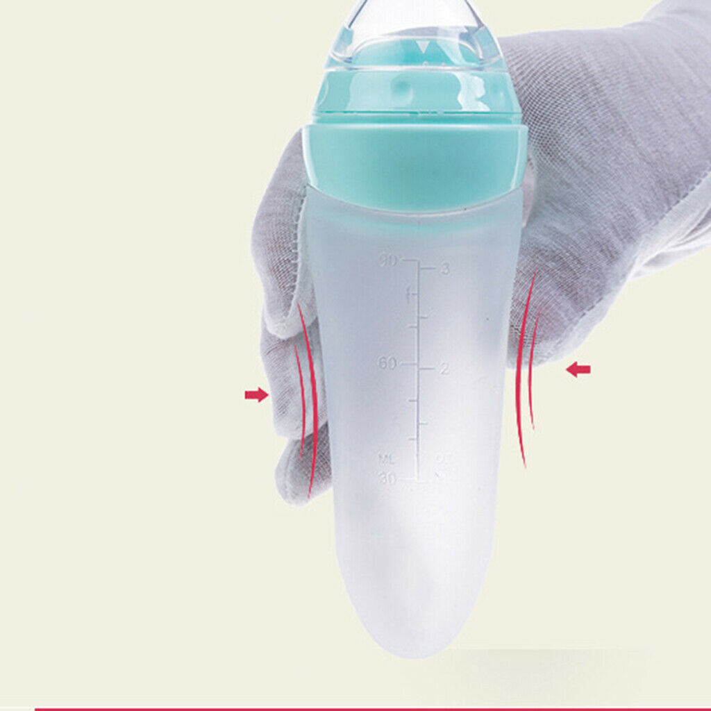 Baby Silicone Feeding With Spoon Feeder Food Rice Cereal Bottle blue