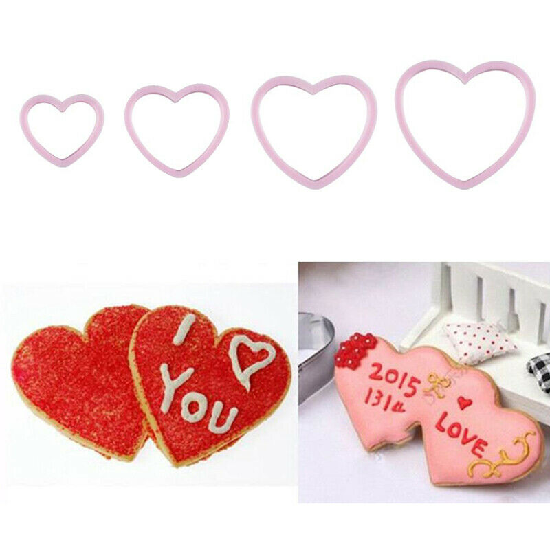 4pcs Heart Shaped Plastic Cake Mold Cookie Cutter Biscuit Stamp Sugar Cra.l8