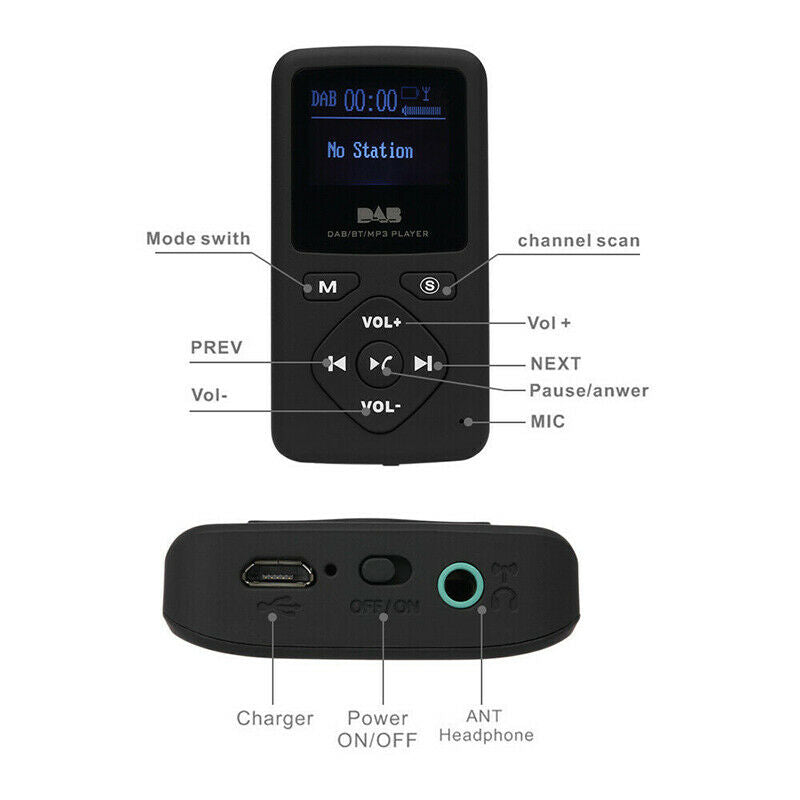 Portable Digital DAB/DAB+ FM Radio Receiver Music MP3 Player with USB Headphones