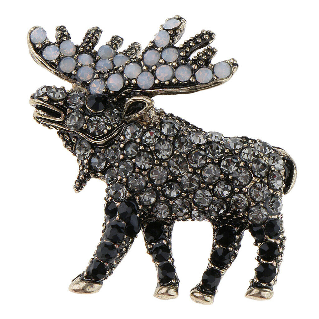 Women Fashion Rhinestone Elk/Reindeer Clips Brooches Animal Pin Brooch