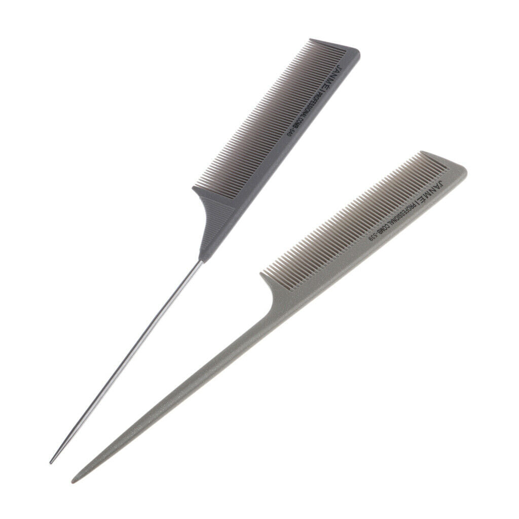 2x Teasing Sectioning Backcombing Combs Frizz Free Hairdressing Brush Gray