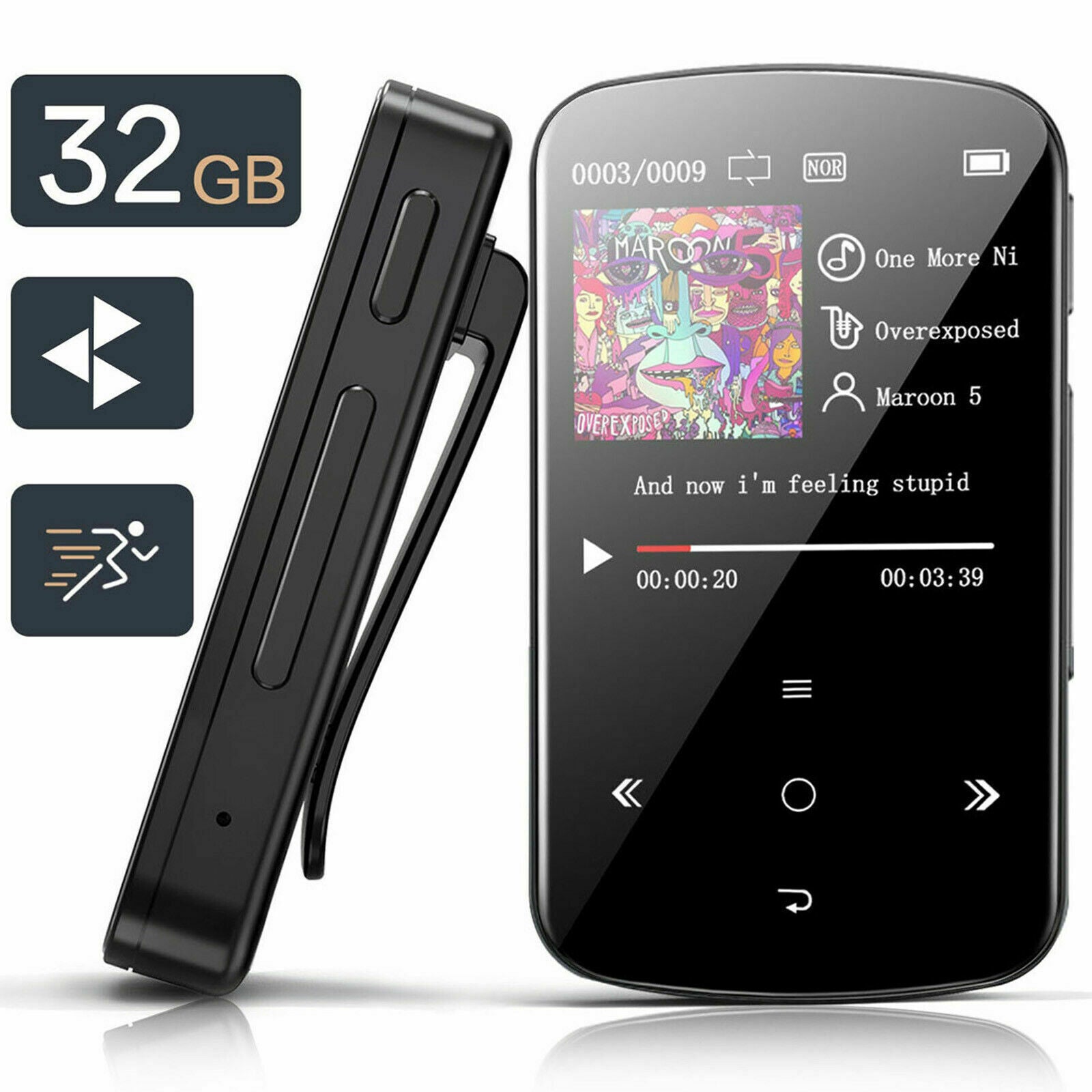 32GB HiFi Lossless Sound FM Radio Bluetooth MP3 Player Clip Music Voice Recorder