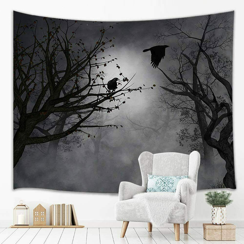 GothicTapestry, Birds At Branches on Creepy Jungle At Deep Dark Forest Tapestry