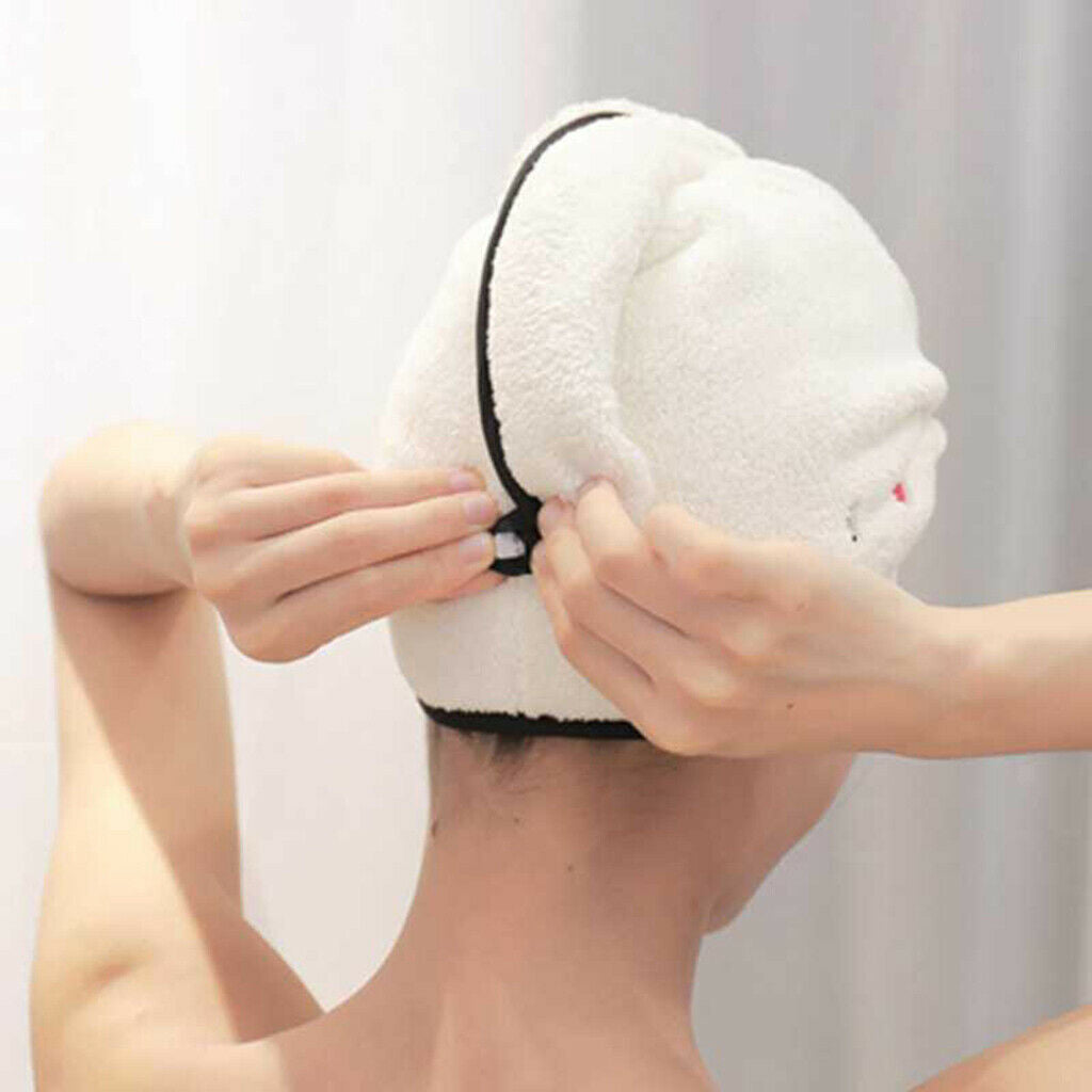 Water-absorbent Hair Towel Wrap Drying Hair Towel w/ Button Bathing Bath Hat