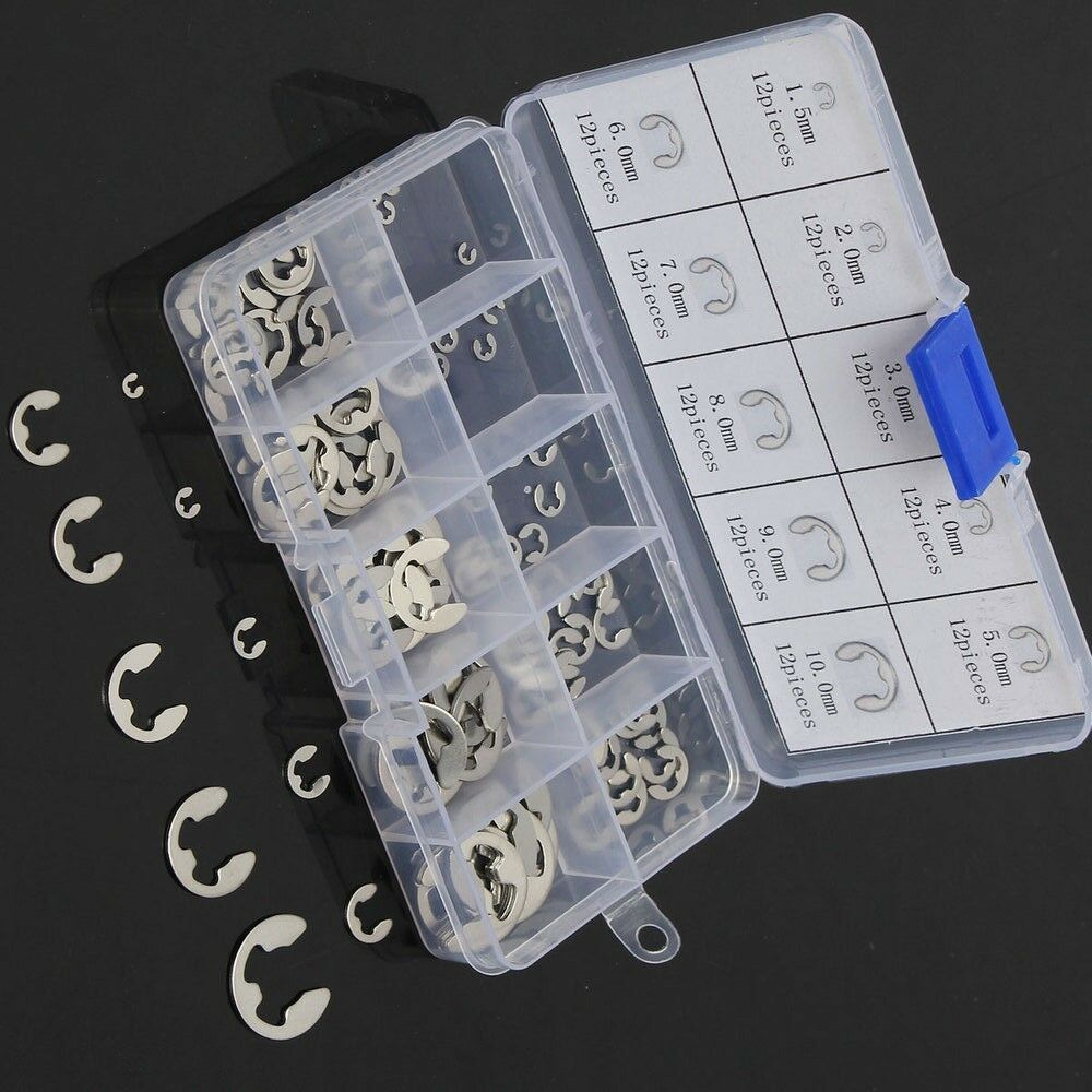 120Pcs 304 Stainless Steel E-Clip Retaining Circlip Assortment Kit 1.5mm to 10mm