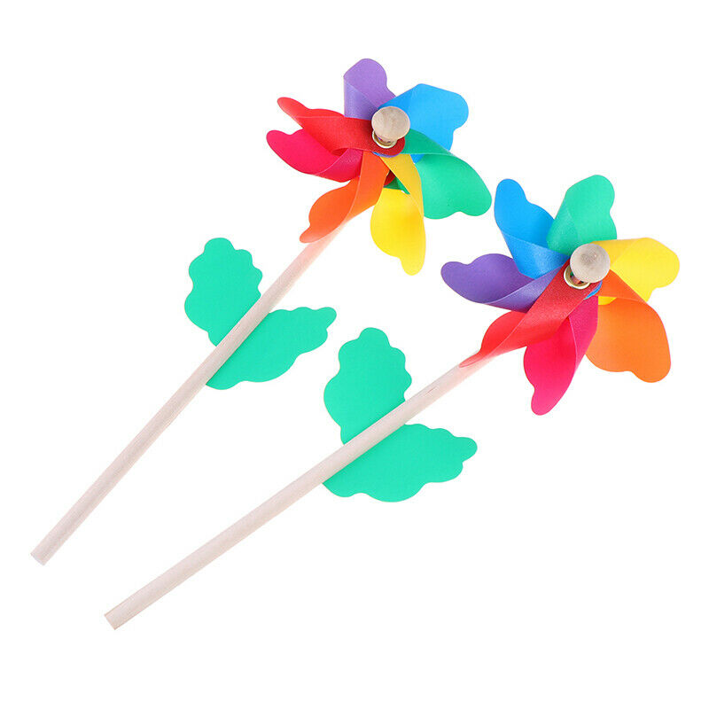 Colorful wood windmill garden party 7 leaves wind spinner ornament kids t.l8