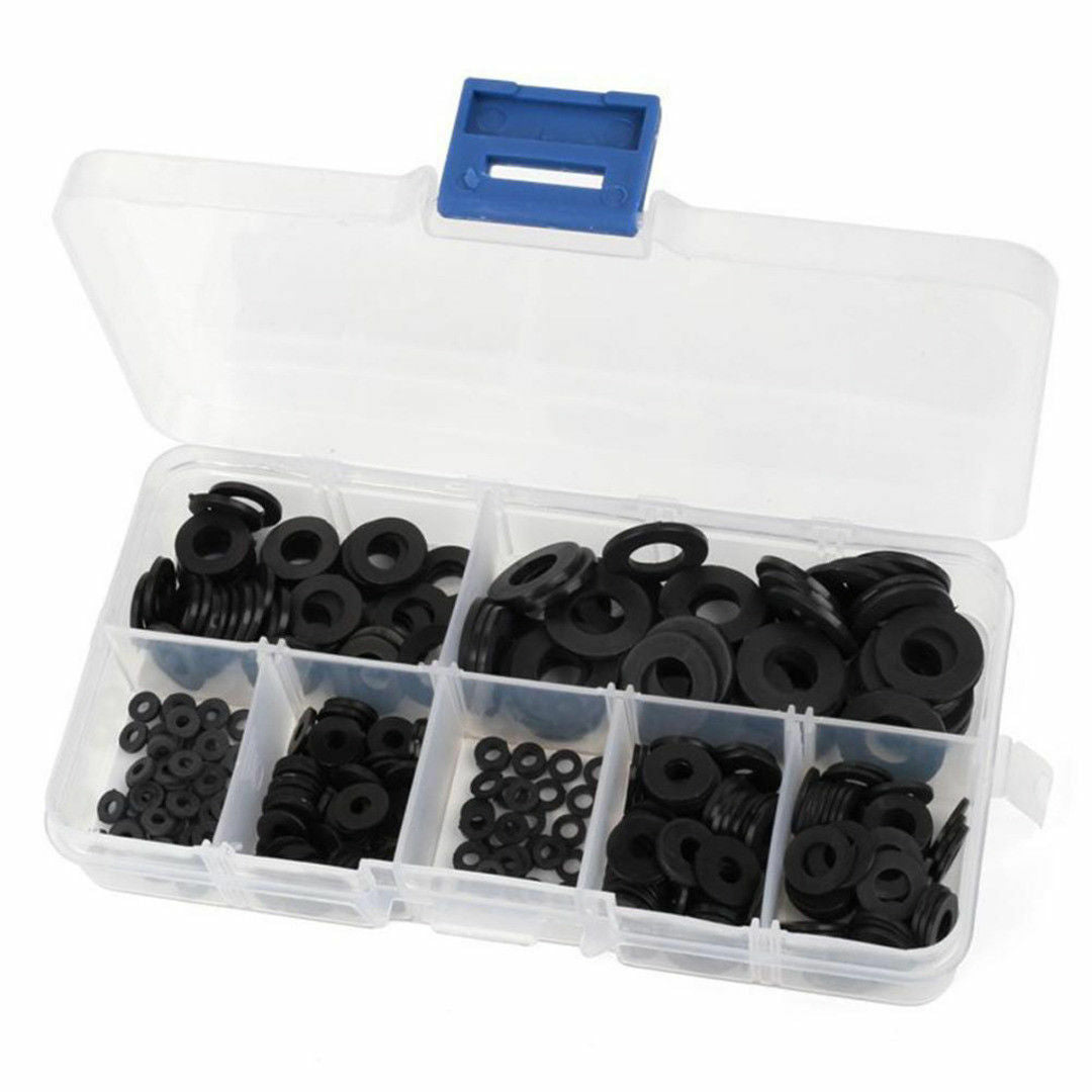 350pcs Set 7 Sizes Black Nylon Flat Washer Assortment Kit M2/M2.5/M3/M4/M5/M6/M8