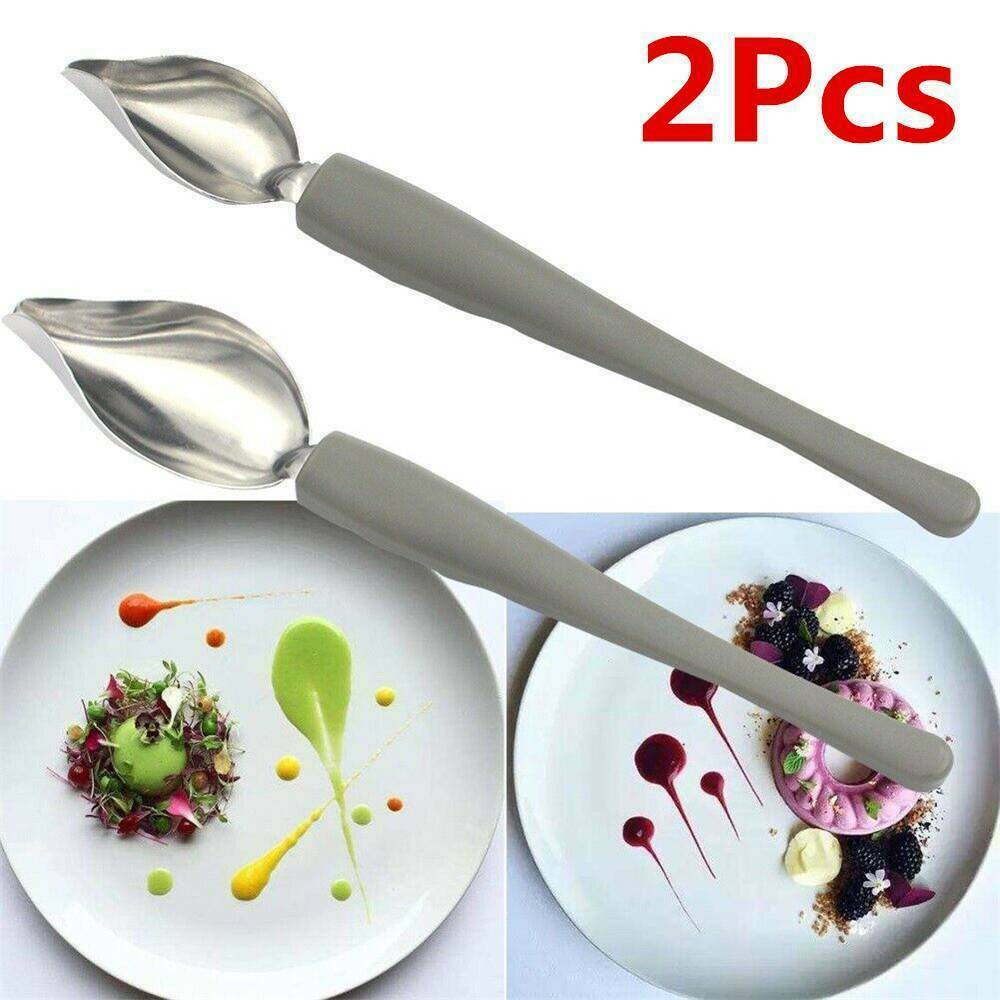 2Pcs/Set Plate Dish Sauce Painting Pencil Coffee Art Draw Tool Steel Spoon US