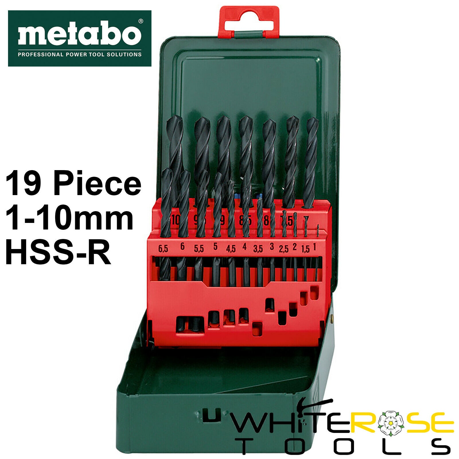Metabo Drill Bit Set HSS-R Metric 19pc 1-10mm Storage Case Steel Drilling HSS
