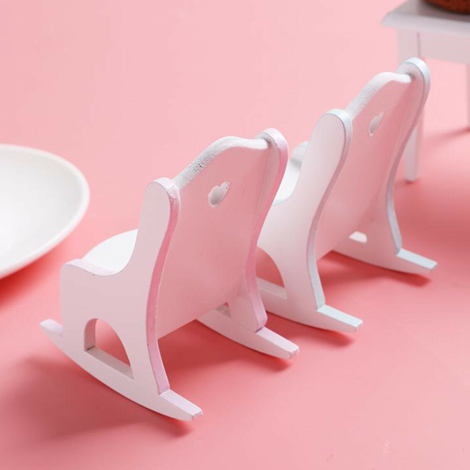 2Pcs Wooden 1:12 Scale Miniatures Rocking Chair Furniture Accessories Crafts