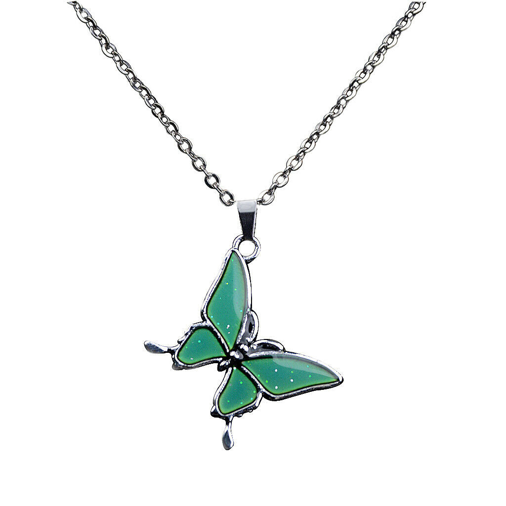 2pcs Fashion Funny Mood Change Color Butterfly Pedant Necklace Girls Jewelry