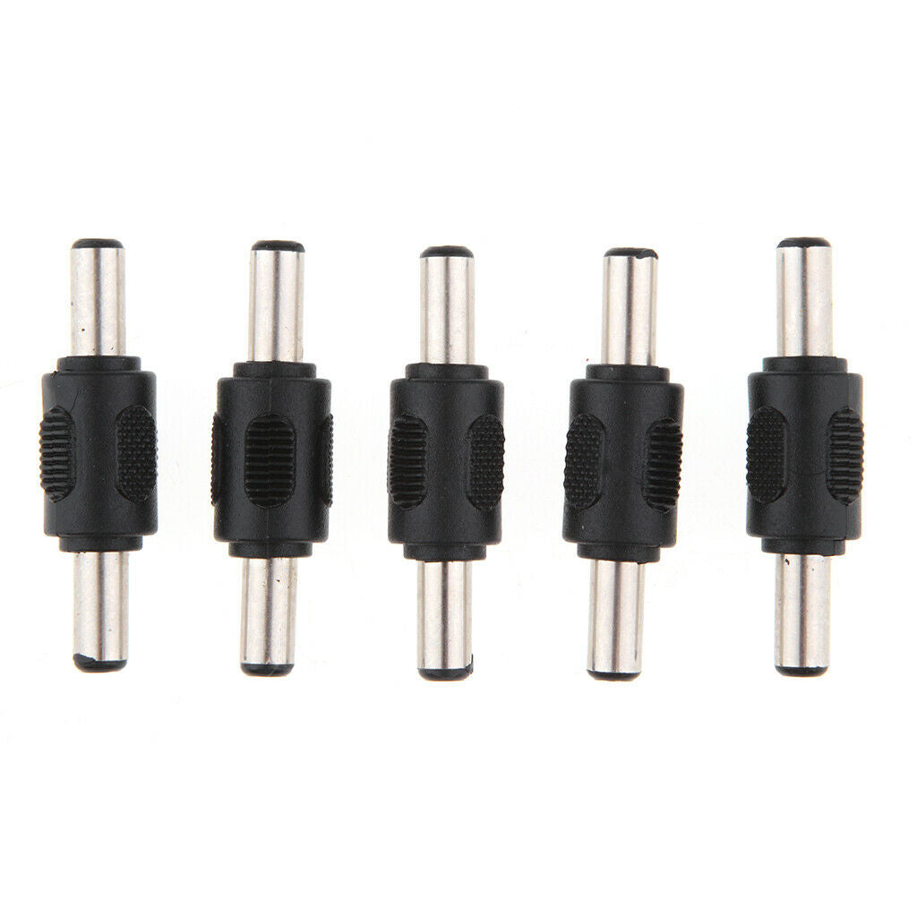 5 Pieces 5.5x2.1mm Male to Male DC Plug Power Power Supply Adapter Black