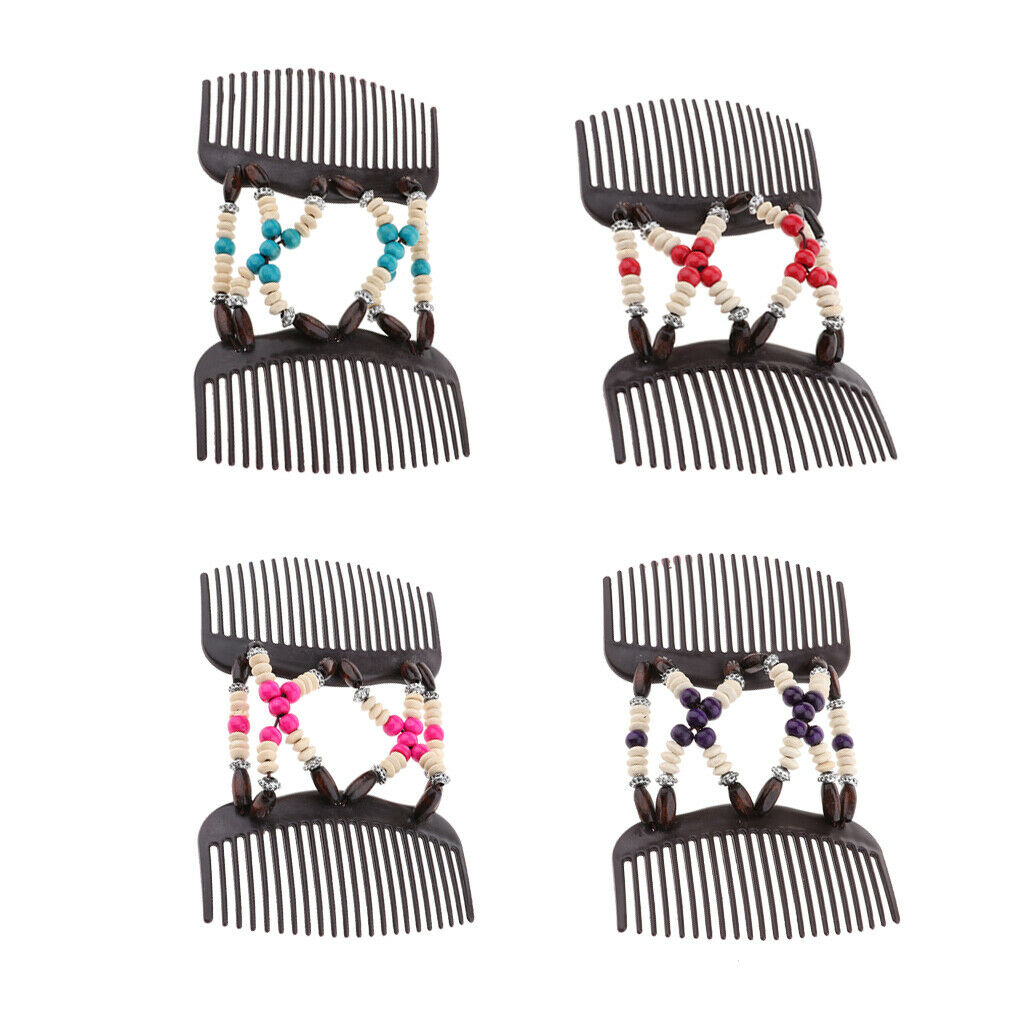 Wooden Beads Double Hair Comb Clip Red