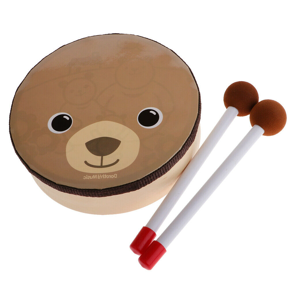 Cute Cartoon Musical Instruments Hand Drum with 2 Beaters Kids Toys Gift