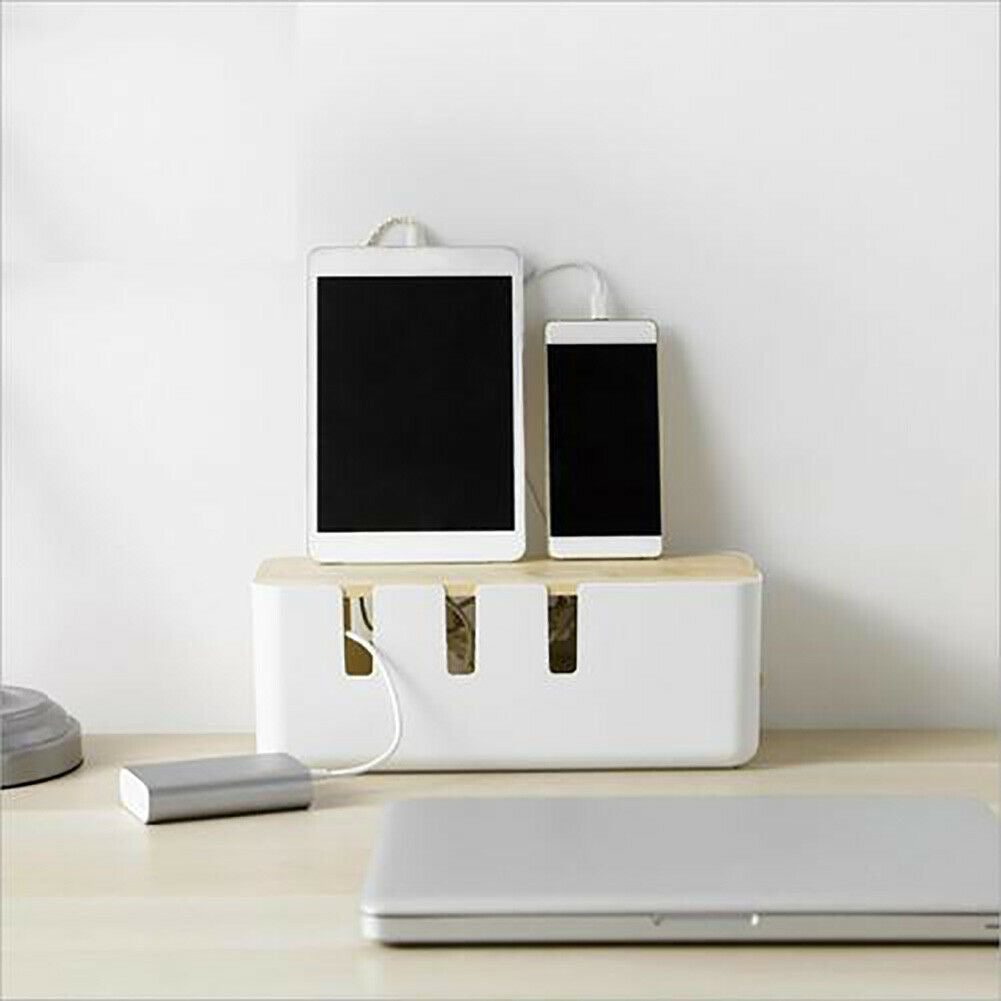 Wooden Power Cord Cable Storage Box Rectangular Power Socket Organizer Holder