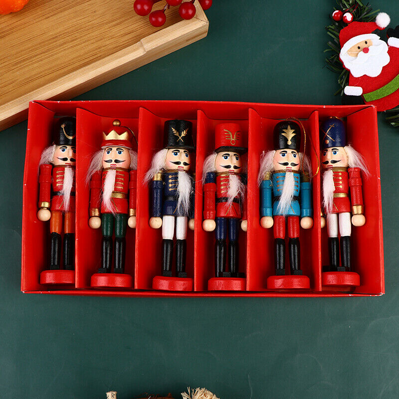 6Pcs/box 12cm Wooden Nutcracker Soldier Merry Christmas Tree Pendants DecoraBDA