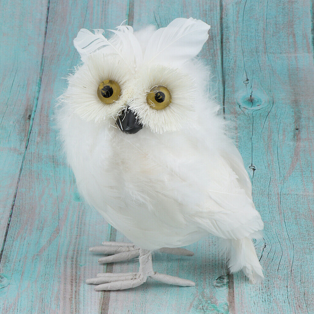 WHITE OWL CHRISTMAS ORNAMENT FURRY BIRD HOME GARDE DESK DECORATION ADORNMENT