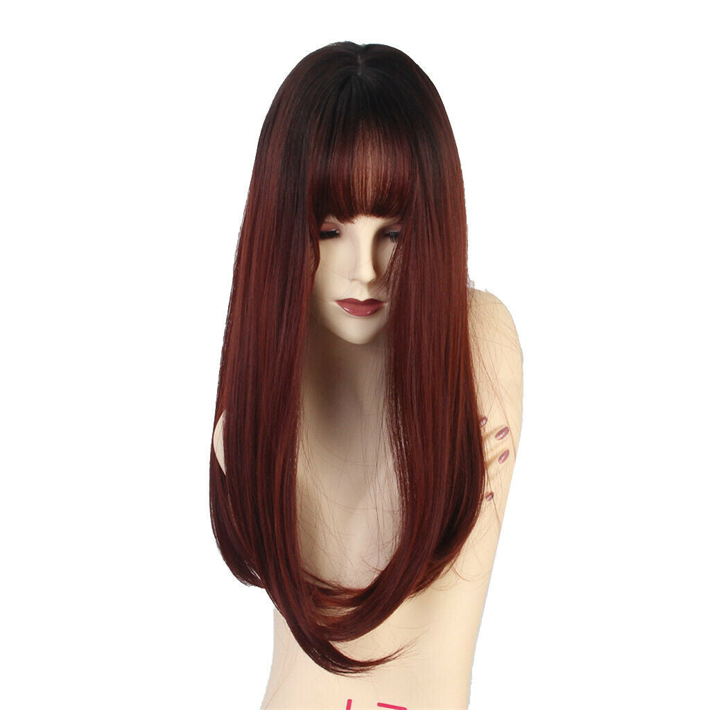20'' Long Straight Wigs Synthetic with Bangs Women's Girl's Middle Part Wig