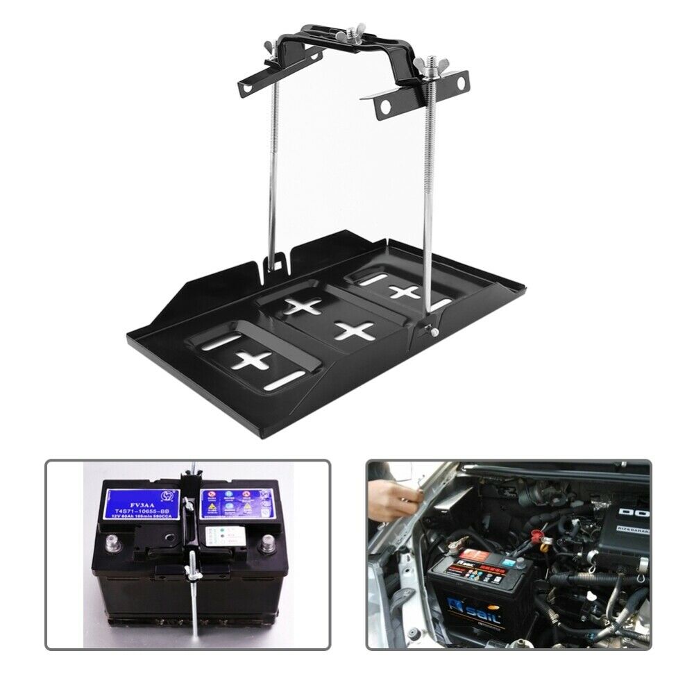 new Universal Metal Car Battery Tray Adjustable Hold Down Clamp Kit
