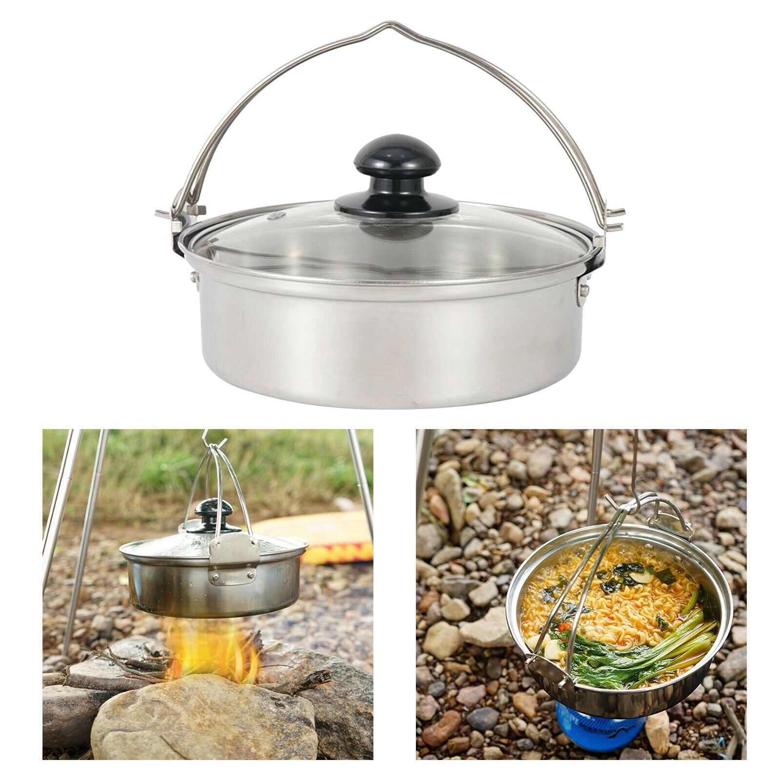 Stainless Steel Sauce Pan Stock Pot With Glass Lid Korean Noodle Pot Camping