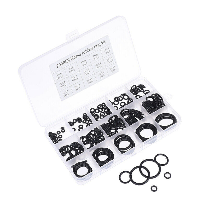 200Pc Rubber O-Ring Washer Assortment Set Hydraulic Plumbing Gasket Seal .l8