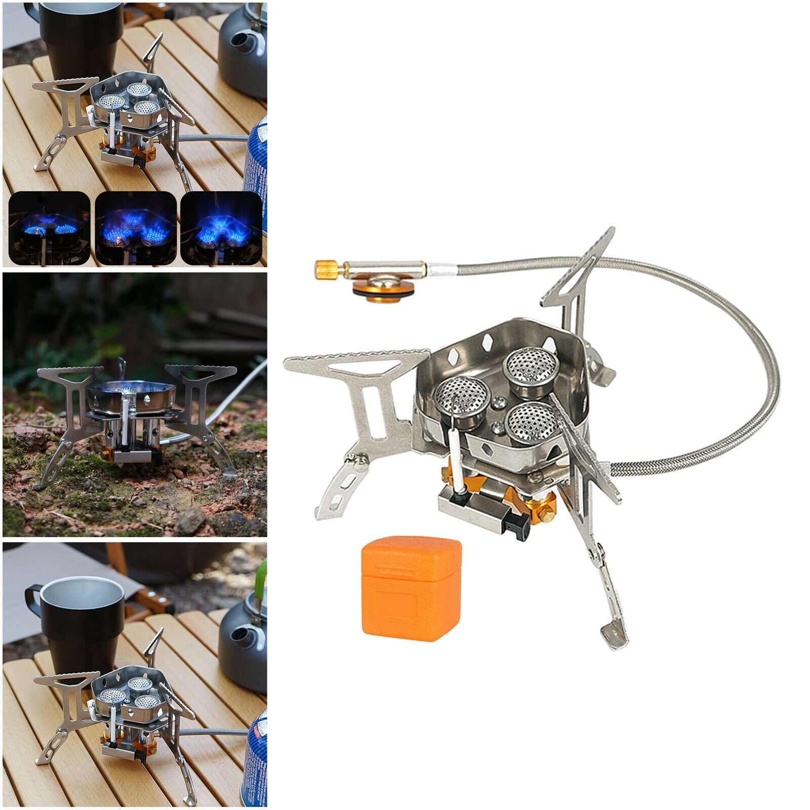5800W Camping Gas Stove Cooking Tool Lightweight 3 Furnaces Heads for Travel