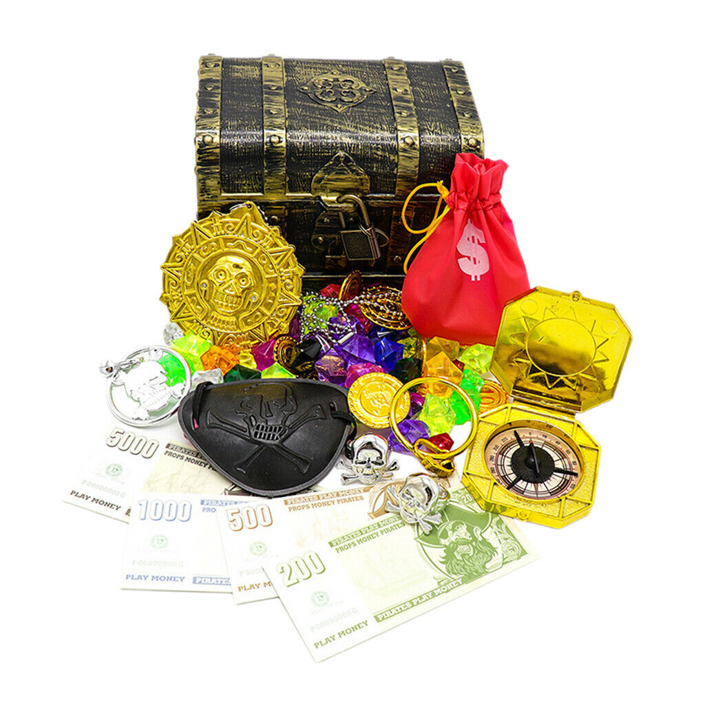 Pirate Treasures Chest Coin Money Jewellery Playroom Props Kids Pirate Toys