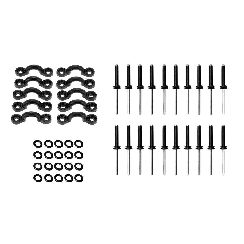 10 Kayak Pad Eyes - 20   Rivets With Screw Nuts - Bungee Fishing Kit