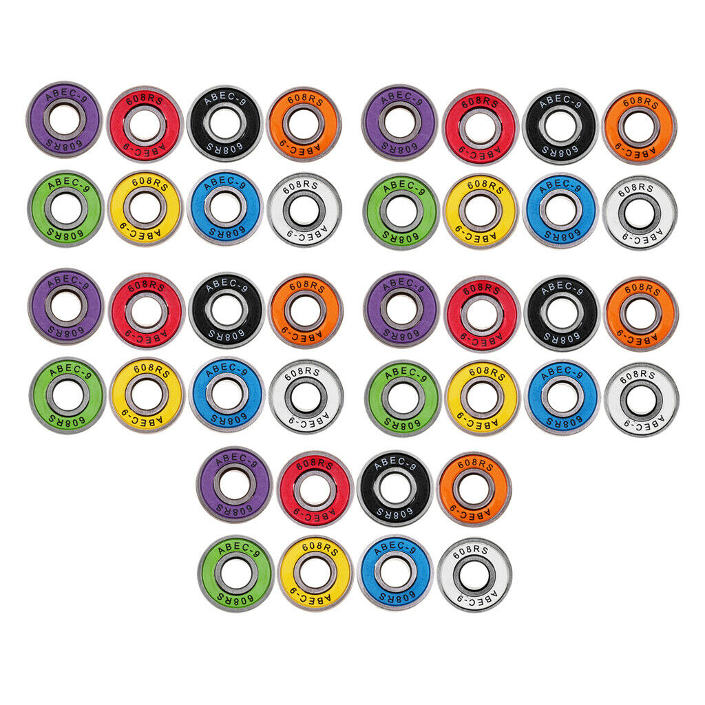 40x 608RS Frictionless Skateboard Bearing Rolling Bearings Longboard Hockey