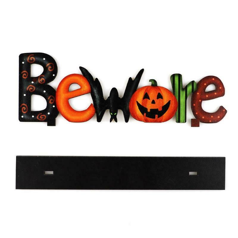Halloween Wooden Table Decor Beware Letters Pumpkin Sign Party Desktop Ornament