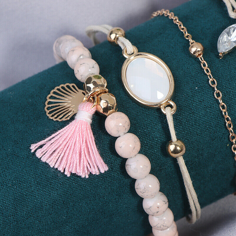6Pcs/set Pink Bohemian Beads Bracelets Bangles Women Wrist Chain Bracelet.l8